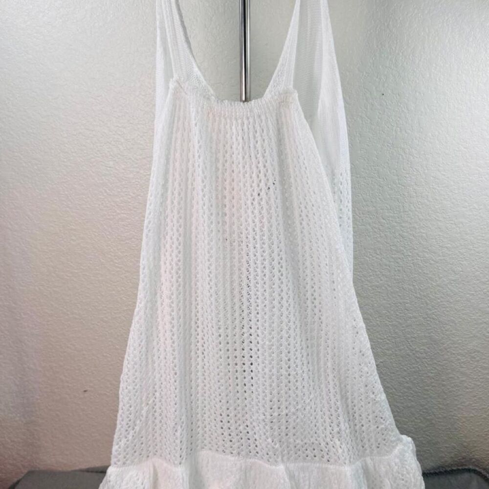 BreathSunny White Crochet Cover Up Women's Size M Ruffle Hem Beach Dress NWT - Picture 5 of 7